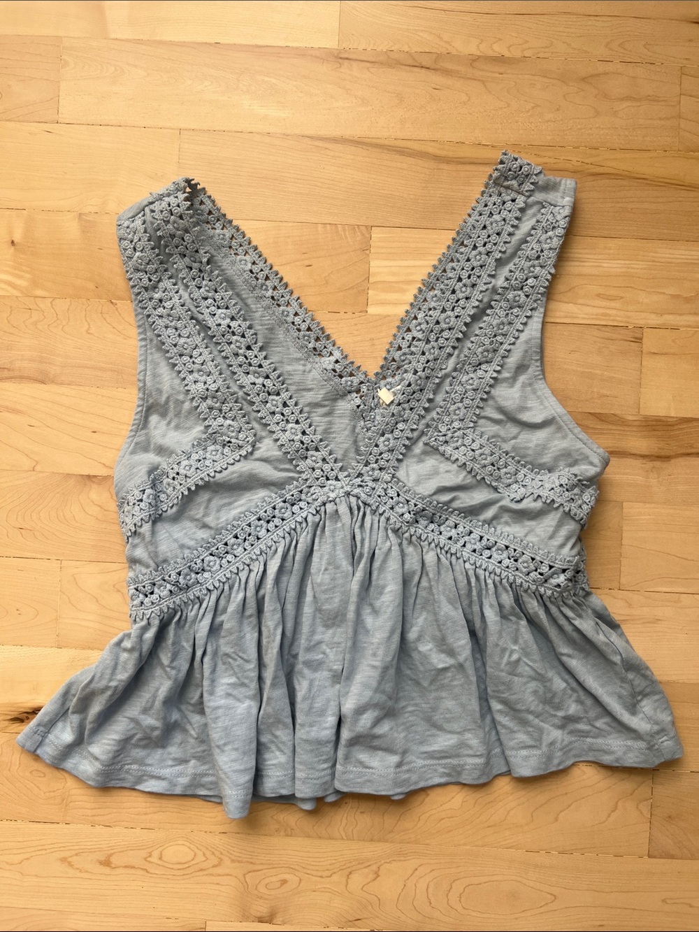 aerie Light Blue Crochet V-Neck Peplum Camisole